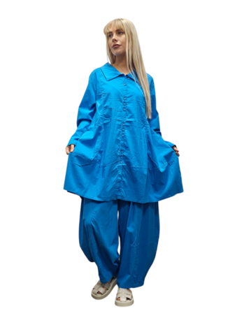 Stretch blouse-jas blauw A- lijn