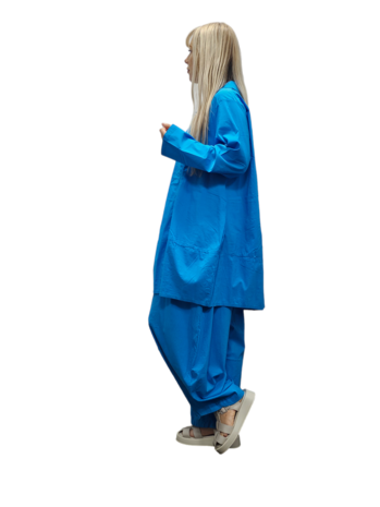 Stretch blouse-jas blauw A- lijn