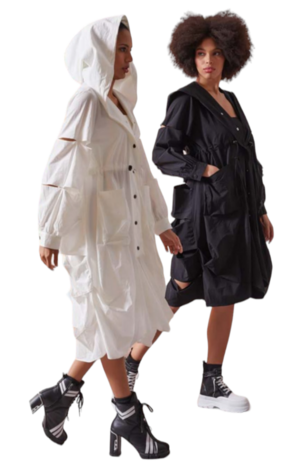 Women woven Trench coat  White with cutouts