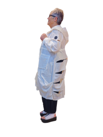 Women woven Trench coat  White with cutouts