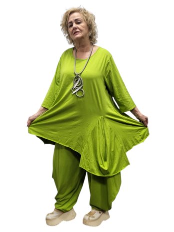 Tuniek limegroen asymmetrisch patchwork