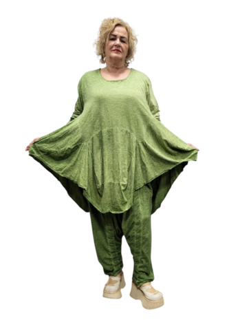 Ballontuniek groen stonewashed asymmetrisch 100% cotton