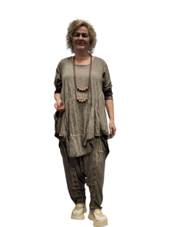 Ballontuniek taupe stonewashed asymmetrisch 100% cotton