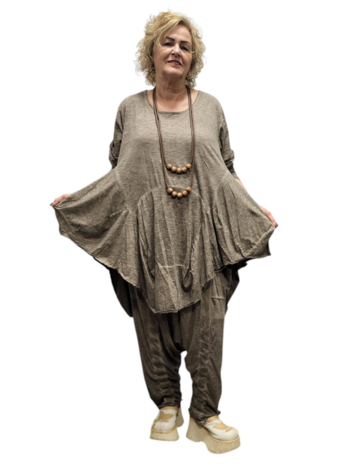 Ballontuniek taupe stonewashed asymmetrisch 100% cotton