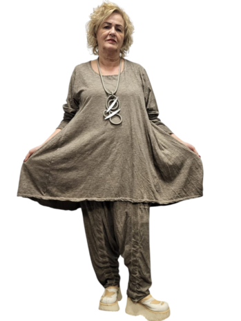 Tuniek A-lijn taupe stonewashed 100% katoen-