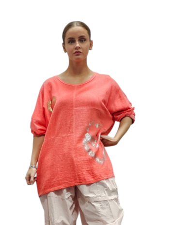 Tuniek/shirt-koraal met print