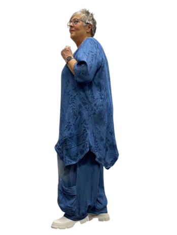 Denimtuniek, A-lijn blauw met print