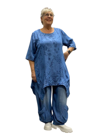 Denimtuniek, A-lijn blauw met print