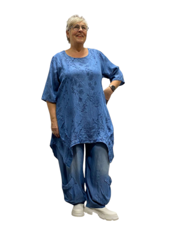 Denimtuniek, A-lijn blauw met print