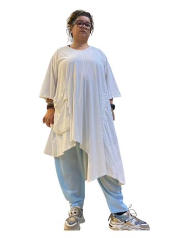 Tuniek asymmetrisch wit met grote zak