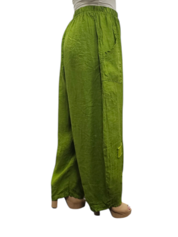 Broek limegroen met elastische taille 100% linnen