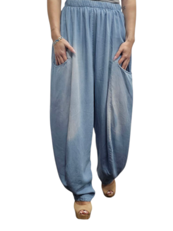 Ruime denimbroek, blauw stone washed 