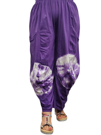 Ruime broek paars met batikprint
