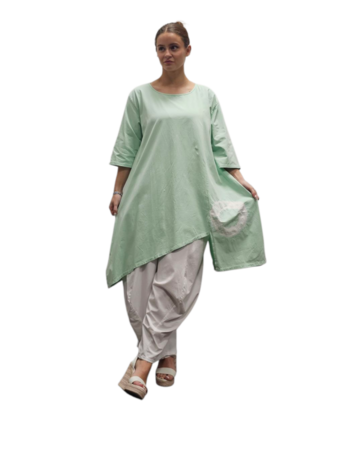 Tuniek asymmetrisch batikprint mintgroen