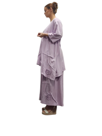 Tuniek  lila asymmetrisch met bloemen