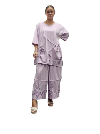 Tuniek  lila asymmetrisch met bloemen