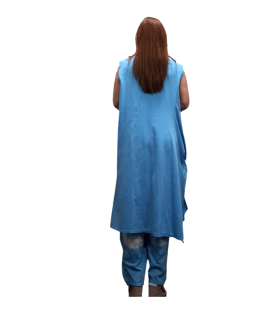 Jurk- lange licht blauw tuniek mouwloos-tricot 