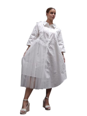 Blouse-wit-met gedeeltelijke plooi inzet