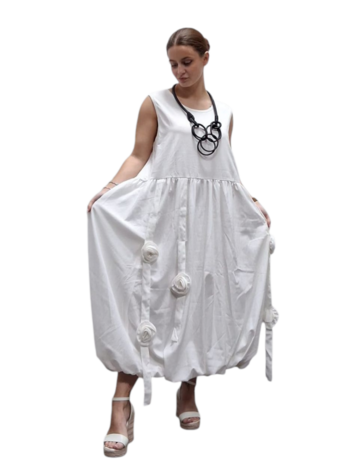 Ballonjurk-mouwloos-wit met bloemen