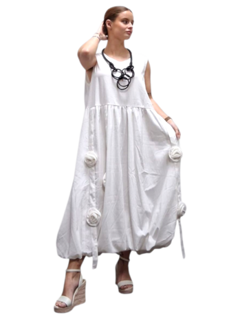 Ballonjurk-mouwloos-wit met bloemen