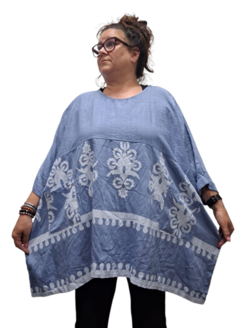 Wijde tuniek La Bass blauw print