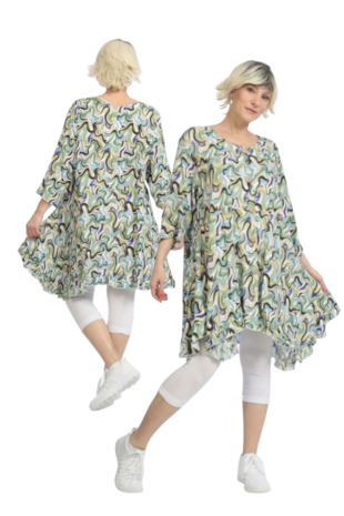 Lang, licht viscose jasje-vest Penny veelkleurig/groen-turquoise