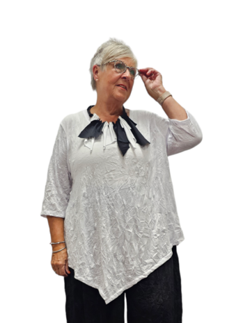 Tuniek wit met 7/8ste mouw gecrashte stof asymmetrisch 