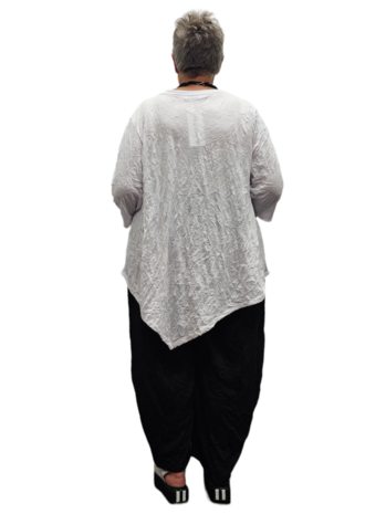 Tuniek wit met 7/8ste mouw gecrashte stof asymmetrisch 