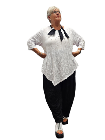 Tuniek wit met 7/8ste mouw gecrashte stof asymmetrisch 