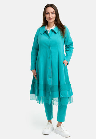 Kekoo mantel -jas Turkish blauw met tule zoom
