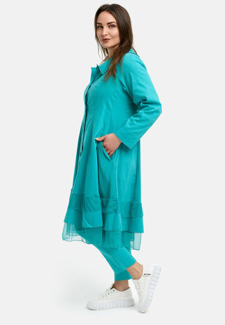 Kekoo mantel -jas Turkish blauw met tule zoom