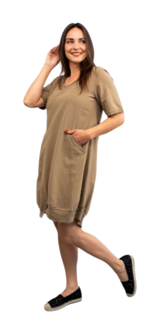 Kekoo jurk 'Lino' Taupe-Khaki
