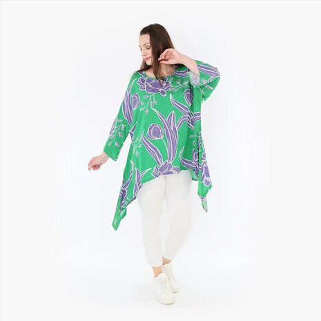 Wijde tuniek/shirt Mahio groen/lila