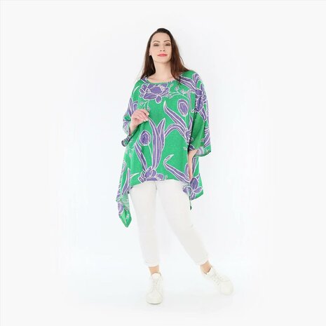 Wijde tuniek/shirt Mahio groen/lila