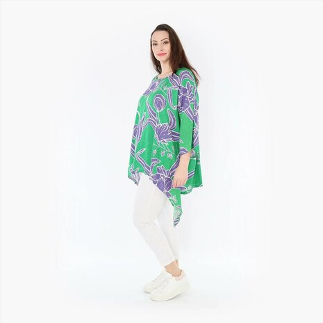 Wijde tuniek/shirt Mahio groen/lila