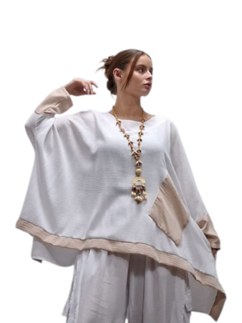 Wijde tuniek/shirt Marcy wit/beige