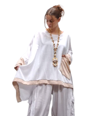Wijde tuniek/shirt Marcy wit/beige