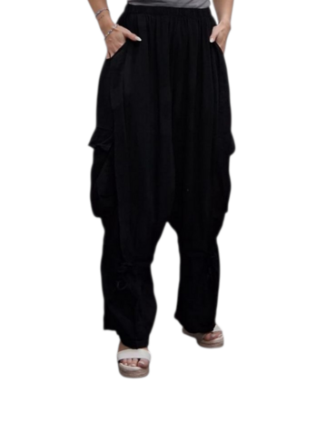 Wijde broek zwart met grote zakken100% cotton