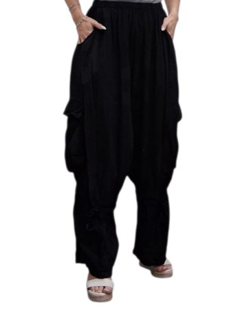 Wijde broek zwart met grote zakken100% cotton