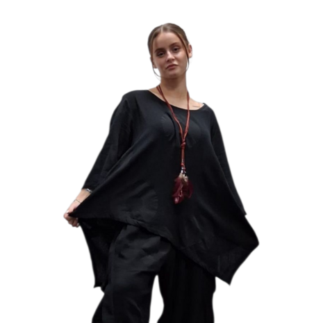 Shirt zwart  A-lijn asymmetrisch