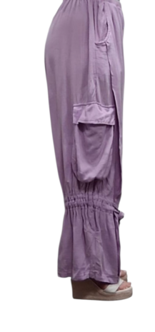 Wijde broek lila met grote zakken100% cotton