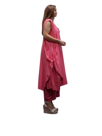 Jurk- lange roze tuniek mouwloos-tricot 