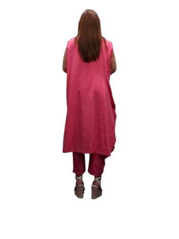 Jurk- lange roze tuniek mouwloos-tricot 