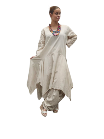 Jurk- lange tuniek zand 100% cotton