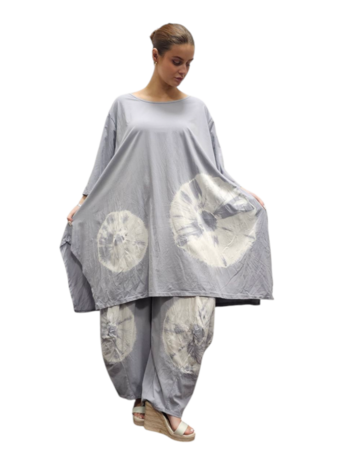 Ruim Shirt A-lijn batikprint grijs