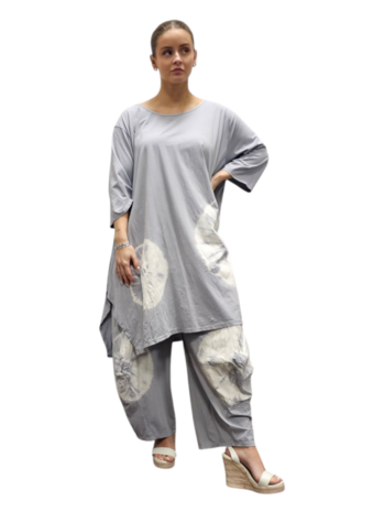 Ruim Shirt A-lijn batikprint grijs