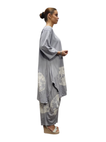Ruim Shirt A-lijn batikprint grijs