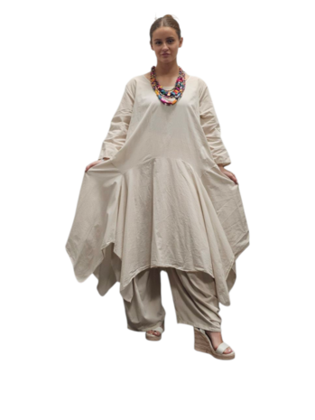 Jurk- lange tuniek zand 100% cotton