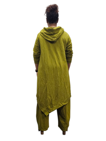 jurk groen met capuchon asymmetrisch