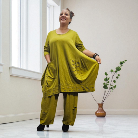 Lange ballon tuniek/jurk a-lijn groen aparte zoom